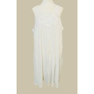 NEW White Crochet Lace‎ Accordian Pleated Sleeveless Dress Size Large